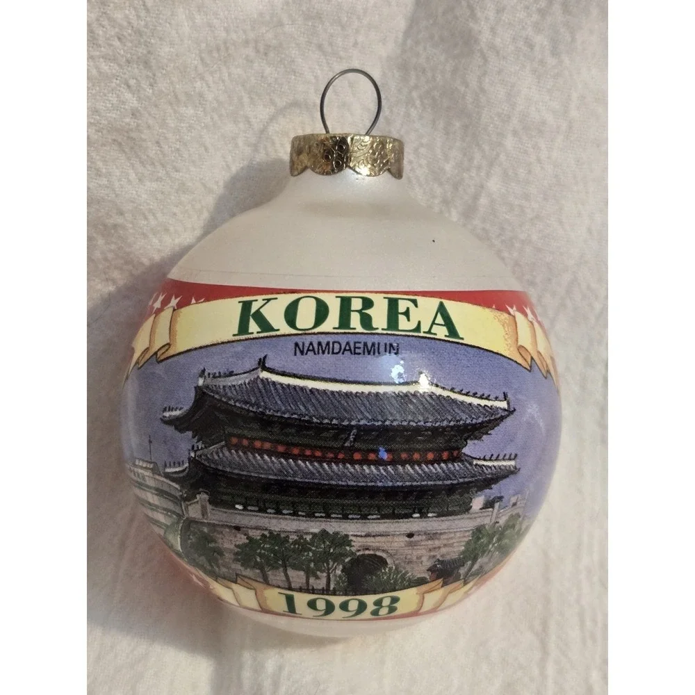 Vintage 1998 Korea‎ Namdaemun Christmas Ornament AGC USA South Korea Flag